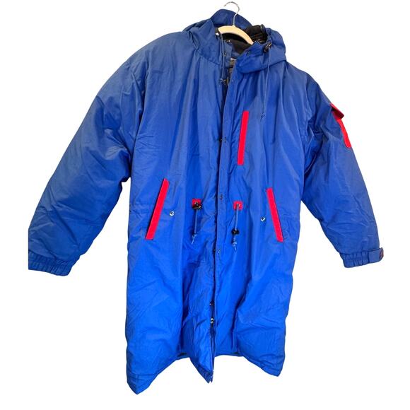Vintage Triple Fat Goose Jacket Men Large Blue Hooded Down Parka Coat Puffer